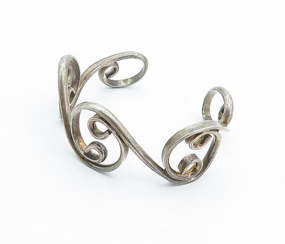 MEXICO 925 Silver  Vintage Dark Tone Baroque Swirl Cuff Bracelet  BT2991