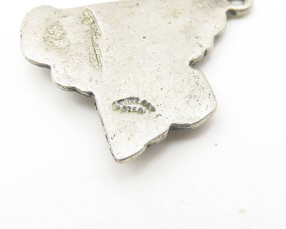 925 Sterling Silver  Vintage Oxidized New York State Map Drop Pendant  PT9227