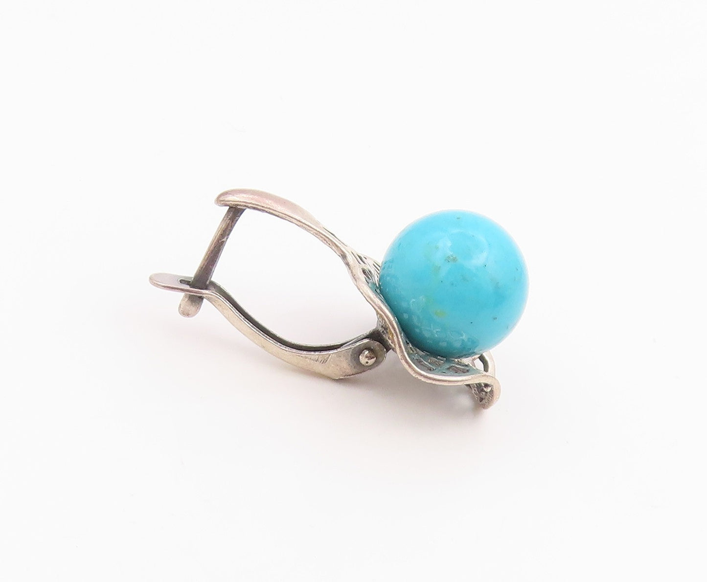 925 Sterling Silver Vintage Earrings Turquoise Geometric Openwork Drop  EG14217