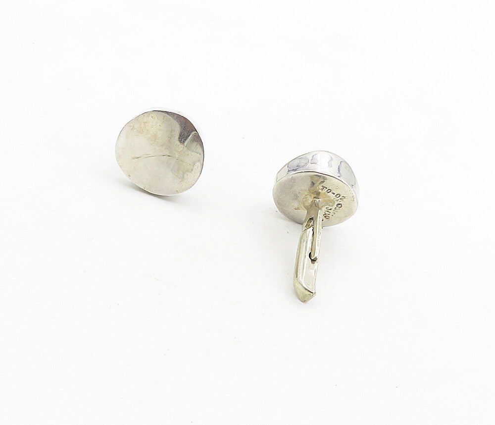 MEXICO 925 Sterling Silver  Vintage Shiny Round Concave Cuff Links  TR1559