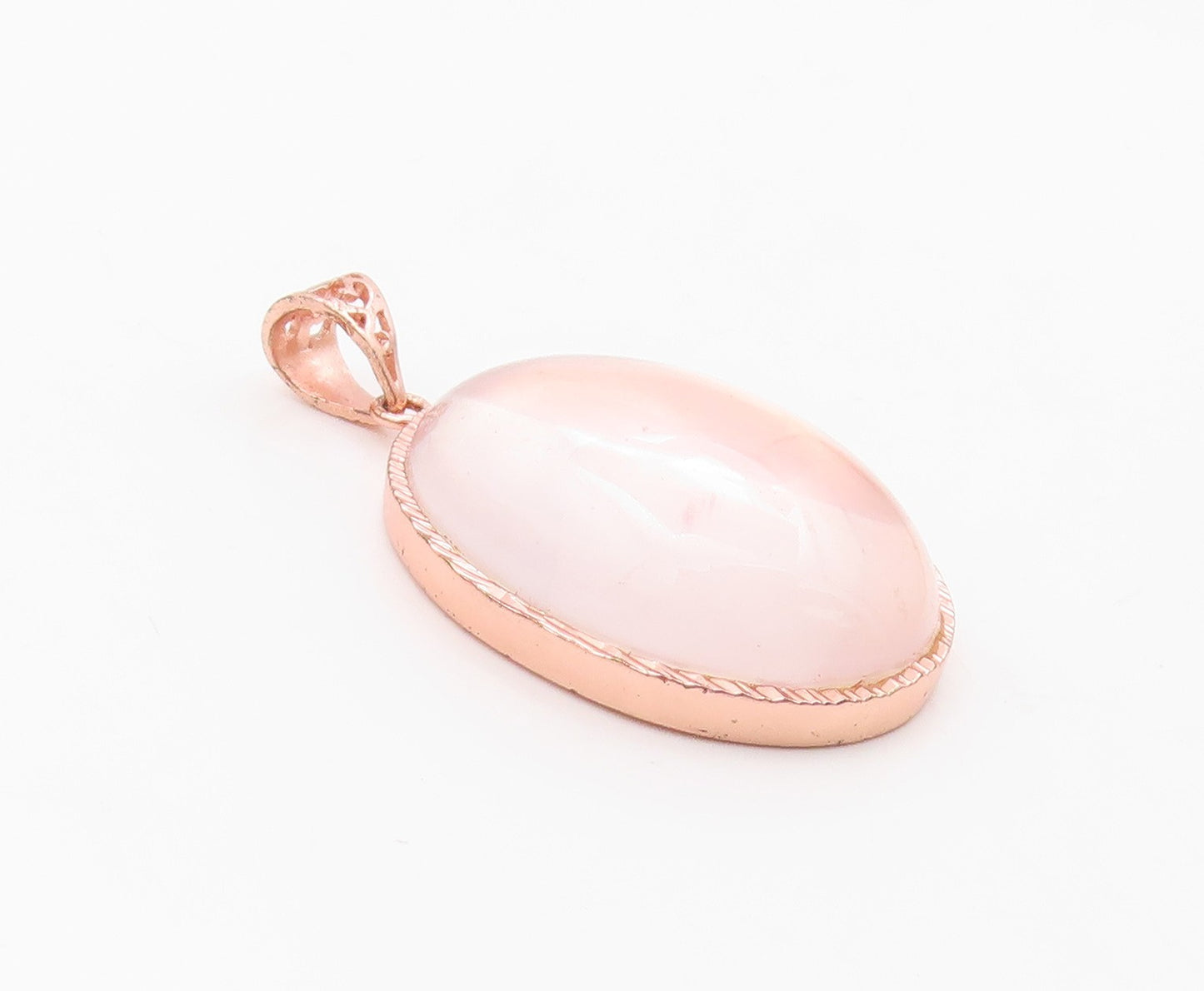 925 Sterling Silver  Cabochon Cut Rose Quartz Gold Plated Drop Pendant  PT7739