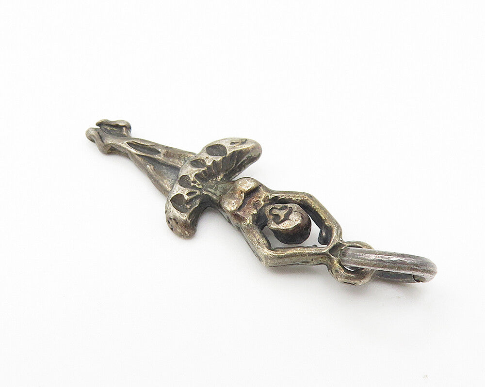 925 Sterling Silver  Vintage Petite Dark Tone Ballet Dancer Pendant  PT9084