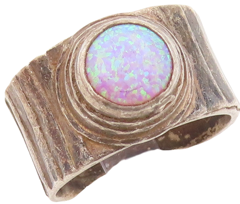 925 Sterling Silver Vintage Ring Dark Tone Brutalist Gemstone  Sz 8  RG31279