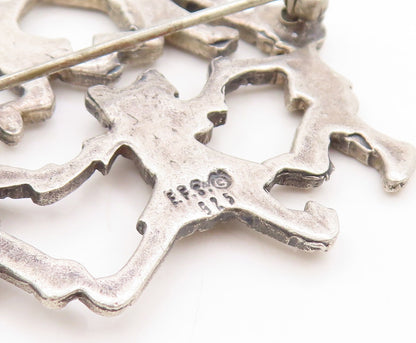 925 Sterling Silver Vintage Brooch Pin Happy Children Playing In Circle  BP11334