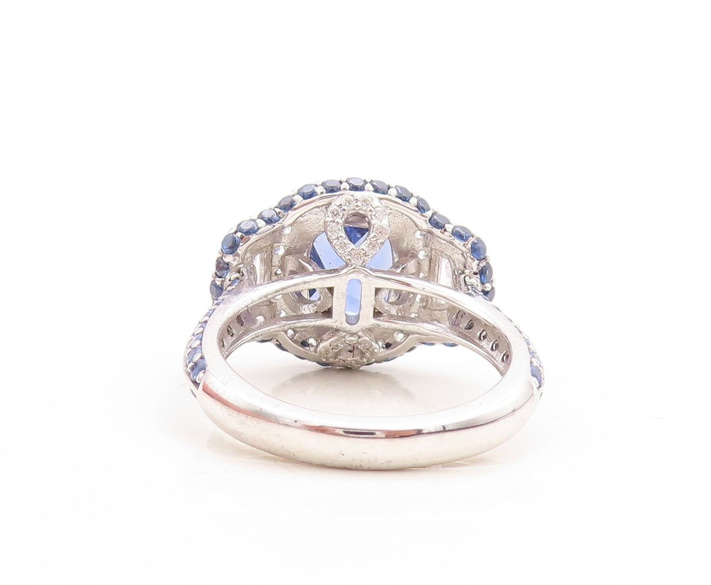 925 Sterling Silver Vintage Ring Rectangle Sapphire Designer CZ  Sz 7  RG30109