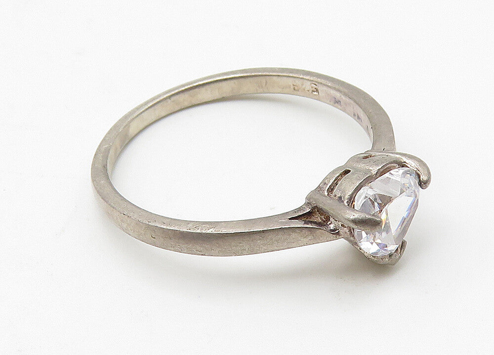 925 Sterling Silver  Vintage Cubic Zirconia Heart Solitaire Ring Sz 8  RG10437