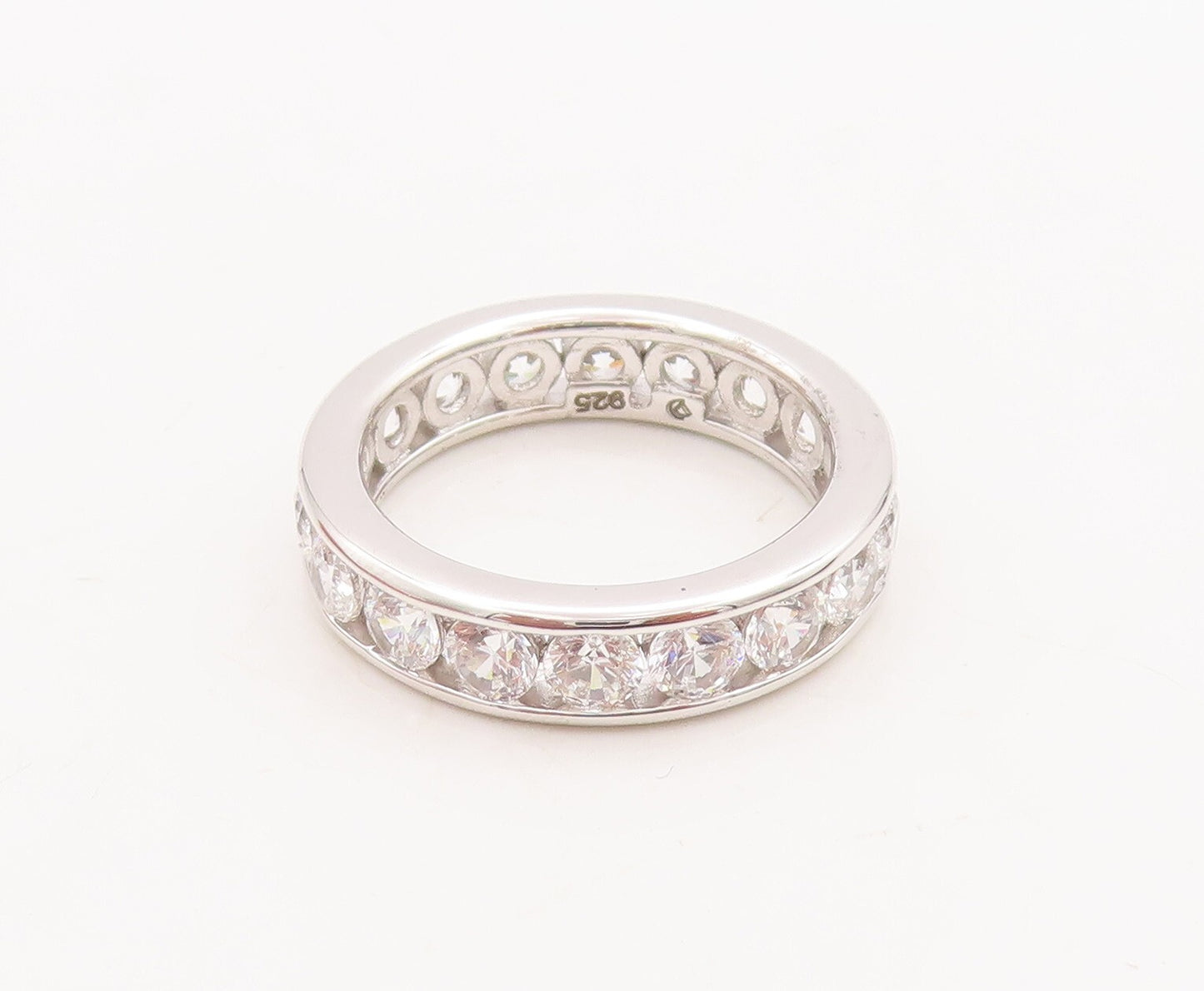 925 Sterling Silver Vintage Ring Minimalist Round Topaz 360 Band  Sz 7  RG29599