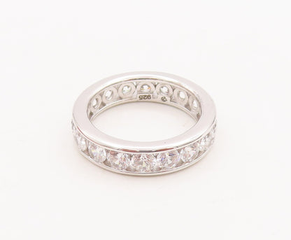 925 Sterling Silver Vintage Ring Minimalist Round Topaz 360 Band  Sz 7  RG29599