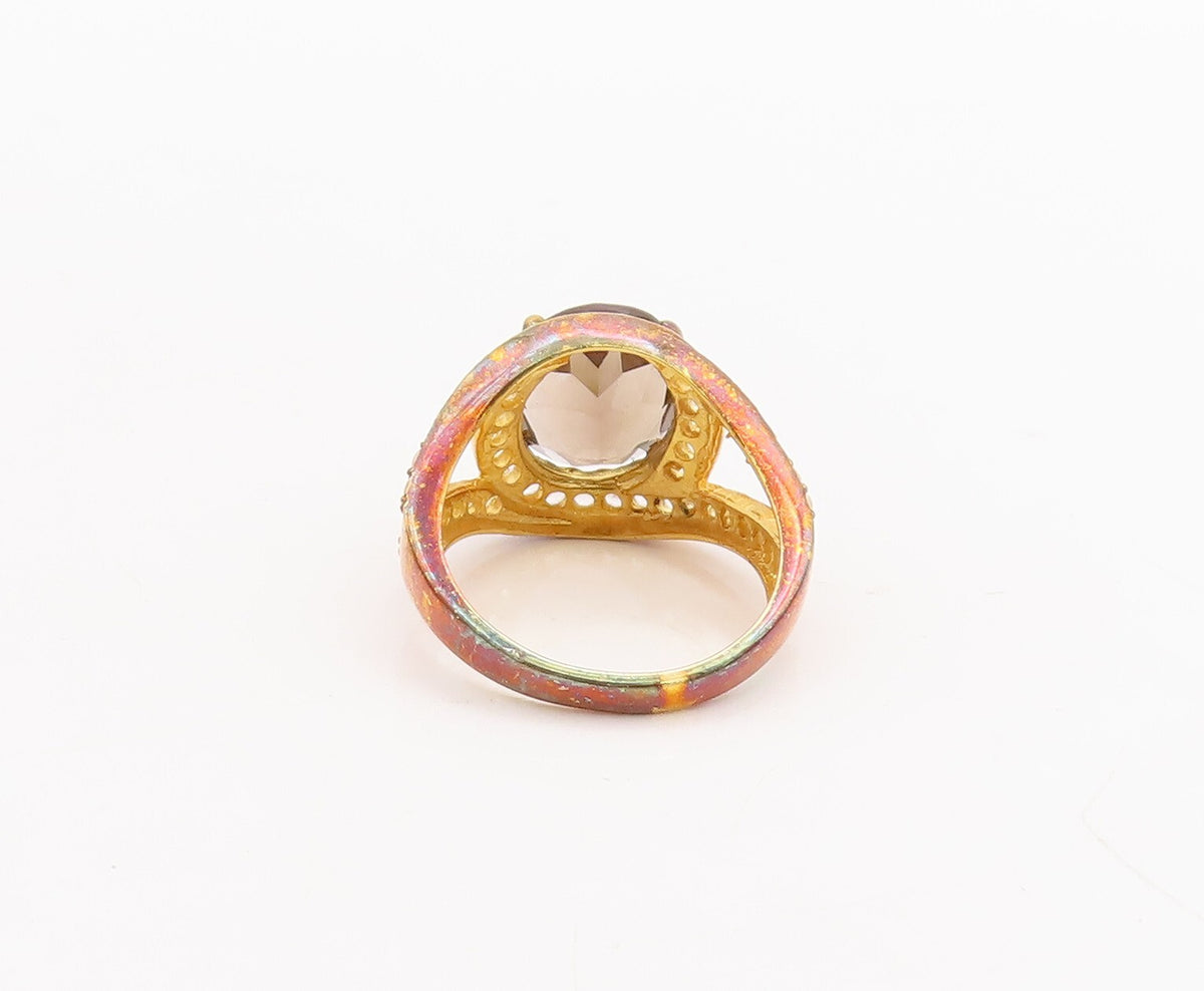 925 Sterling Silver Vintage Ring Gold Plated Smoky Quartz & Topaz  Sz 7  RG29373