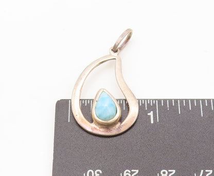 925 Sterling Silver Vintage Pendant Water Drop Shape Cutout Larimar PT22615