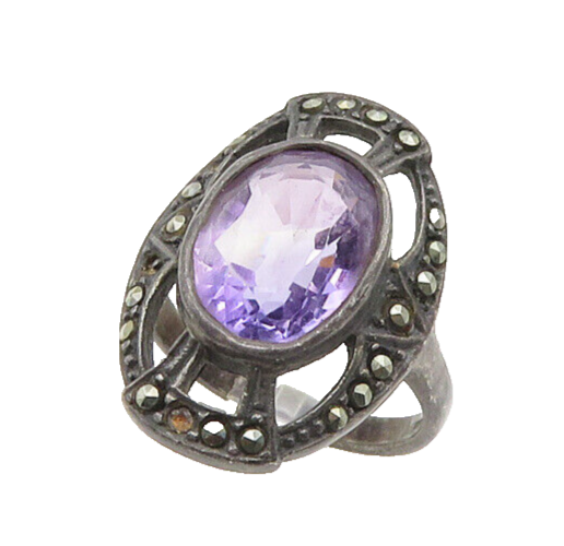 925 Sterling Silver  Vintage Victorian Amethyst Cocktail Ring Sz 7.5  RG18705