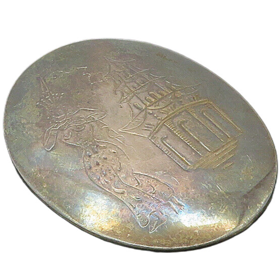 925 Sterling Silver  Vintage Etched Dancer & Temple Oval Brooch Pin  BP8456