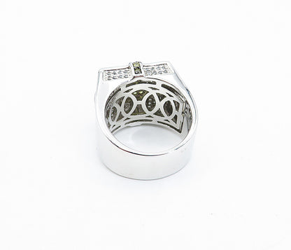 925 Sterling Silver Topaz Encrusted Large Square Band Ring Sz 11 RG4033