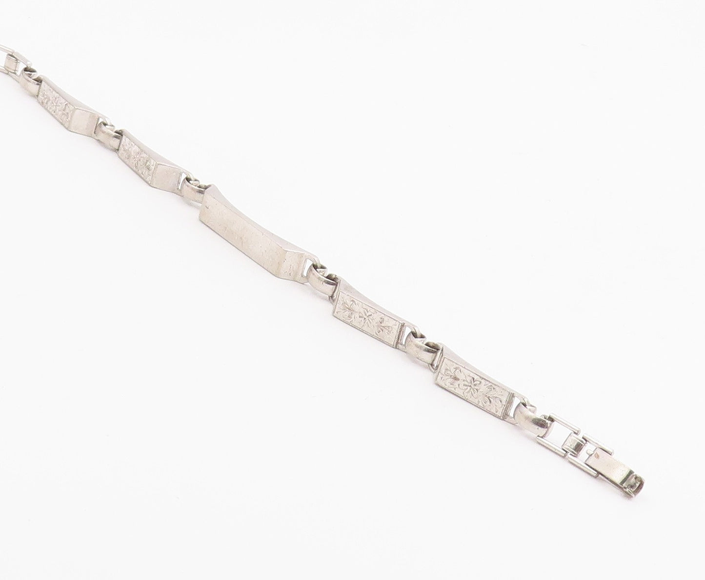 LAMODE 925 Sterling Silver  Vintage Shiny Floral Etched Chain Bracelet  BT8227