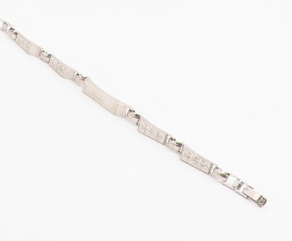 LAMODE 925 Sterling Silver  Vintage Shiny Floral Etched Chain Bracelet  BT8227