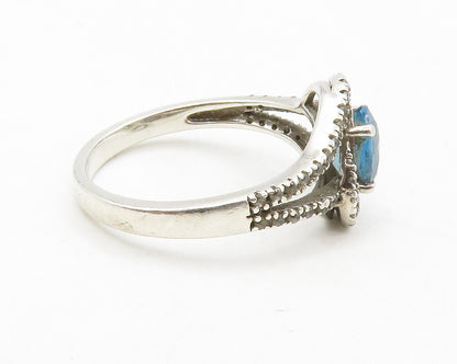 925 Silver  Vintage Genuine Diamonds & Blue Topaz Swirl Band Ring Sz 7 RG13375