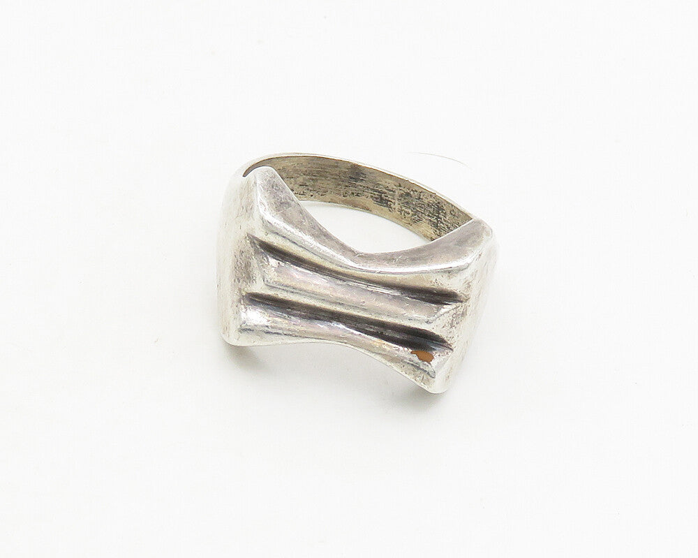 MEXICO 925 Silver  Vintage Shiny Fluted Bow Design Band Ring Sz 10  RG18871
