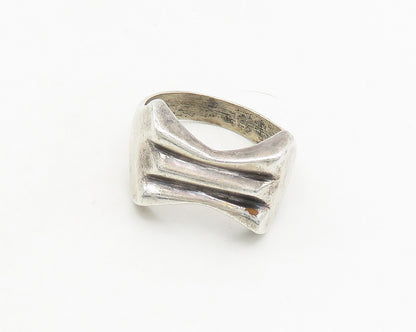 MEXICO 925 Silver  Vintage Shiny Fluted Bow Design Band Ring Sz 10  RG18871