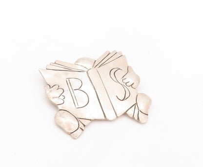 925 Sterling Silver Vintage Brooch Pin Reading B S Initials Etched Book  BP11185