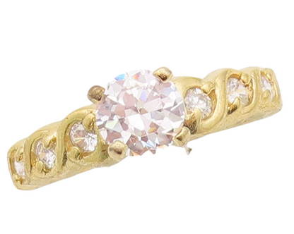925 Sterling Silver Vintage Ring Gold Plated Carved Round CZ Inlay Sz 7  RG29925