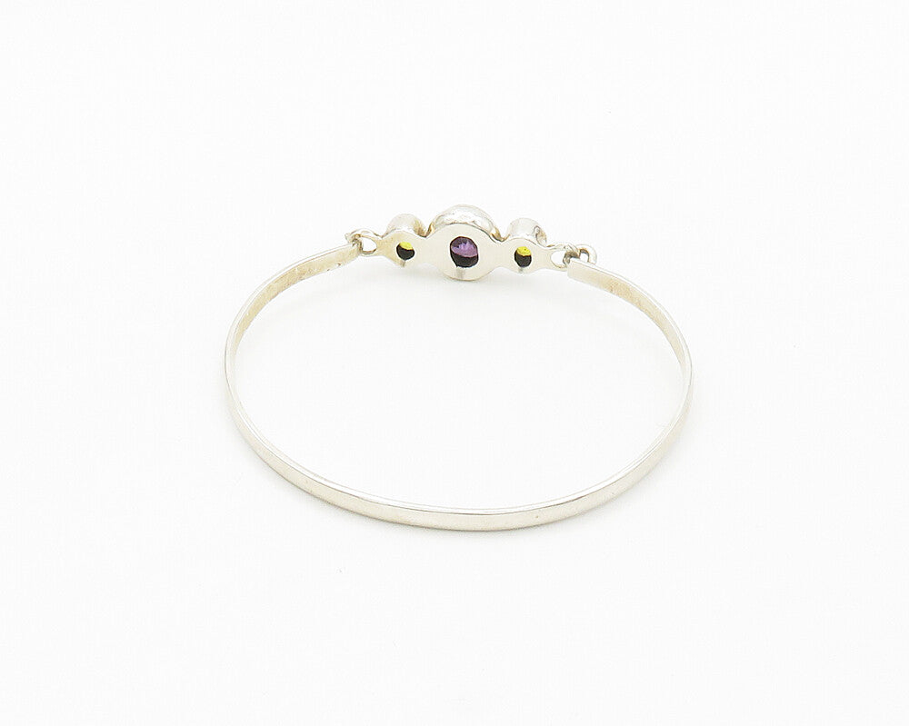 925 Sterling Silver  Vintage Amethyst & Yellow Topaz Bangle Bracelet  BT7880
