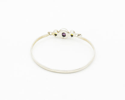 925 Sterling Silver  Vintage Amethyst & Yellow Topaz Bangle Bracelet  BT7880