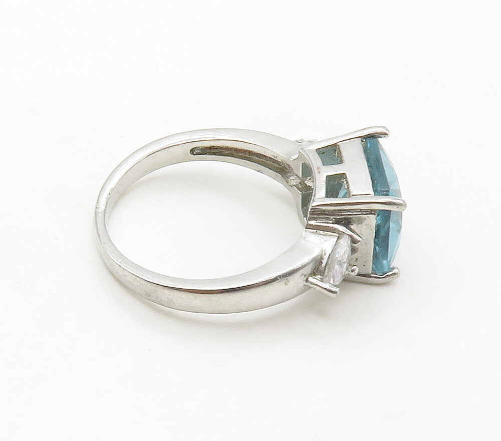 925 Sterling Silver  Blue & White Topaz Shiny Cocktail Ring Sz 8  RG16748