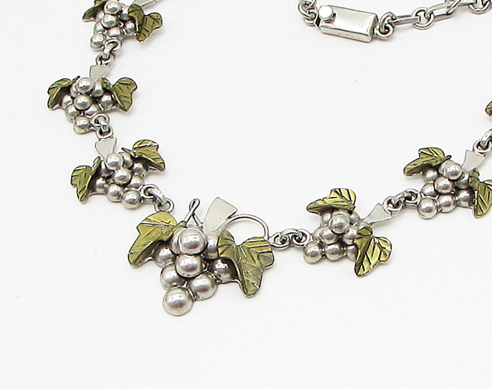 MEXICO 925 Sterling Silver Vintage 2 Tone Grape Vine Linked Necklace PT2479