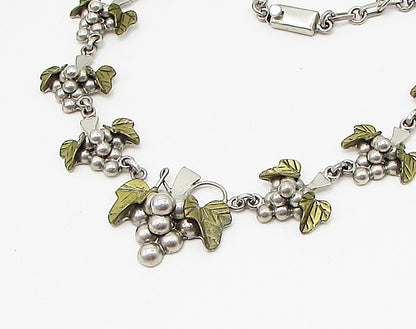 MEXICO 925 Sterling Silver Vintage 2 Tone Grape Vine Linked Necklace PT2479