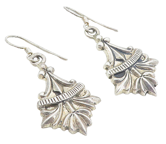 925 Sterling Silver  Vintage Shiny Fluted Swirl Detail Dangle Earrings  EG3690