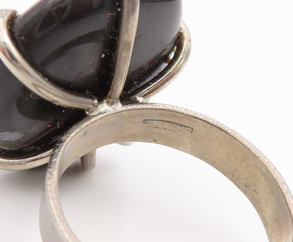 925 Sterling Silver Vintage Ring Modernist Black Agate Solid Band  Sz 7  RG35469