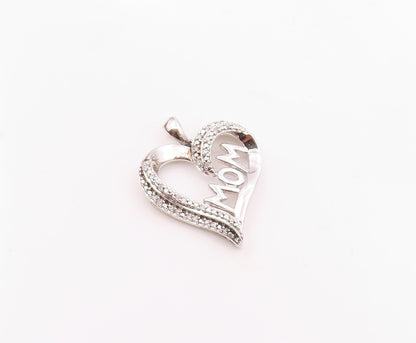 925 Sterling Silver  Vintage Genuine Diamonds Mom Love Heart Pendant  PT16609