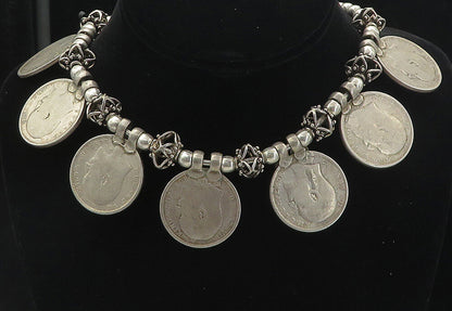 Solid Silver Vintage Antique Indian Rupee Coin Chain Necklace  NE1486