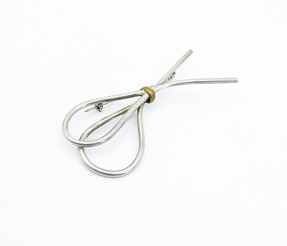 925 Sterling Silver  Vintage Two Tone Tied Loop Design Brooch Pin  BP1267