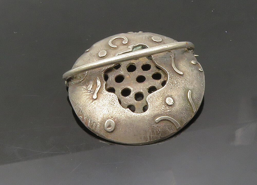 925 Sterling Silver  Vintage Modernist Dark Tone Cutout Brooch Pin  BP8519
