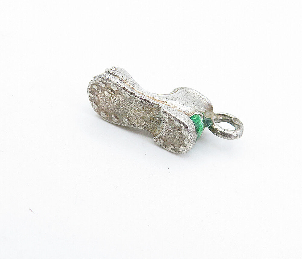 925 Sterling Silver  Vintage Enamel Detail Old Fashioned Shoe Pendant  PT2974