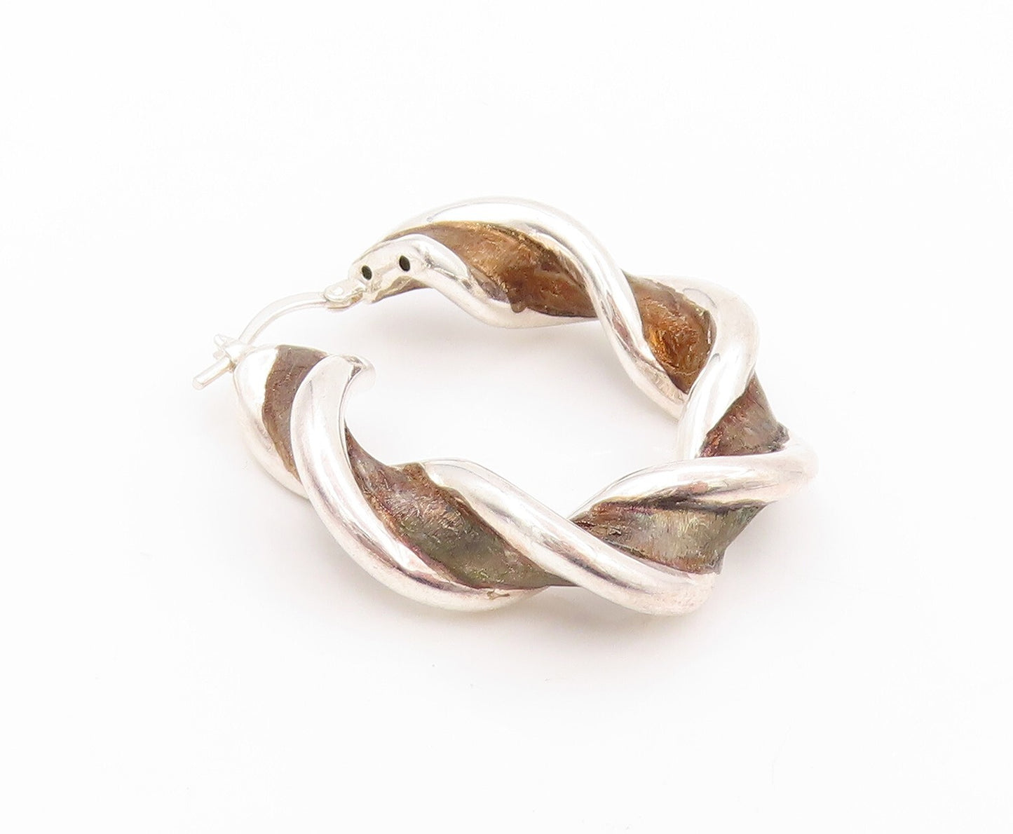 925 Sterling Silver Vintage Earrings Designer Twisted Rope Cutout Hoops  EG13413