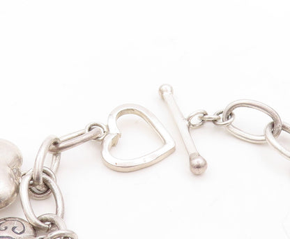 925 Sterling Silver Vintage Bracelet Minimalist Carved Dangling Hearts  BT10928