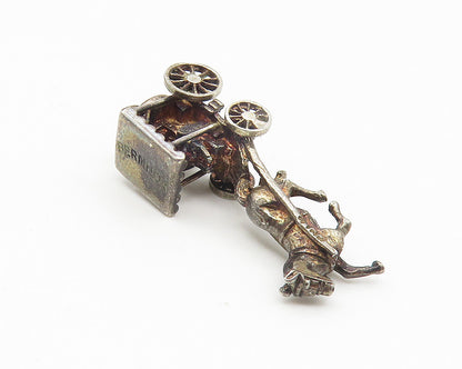 925 Sterling Silver  Vintage Petite Dark Tone Horse & Carriage Pendant  PT8527