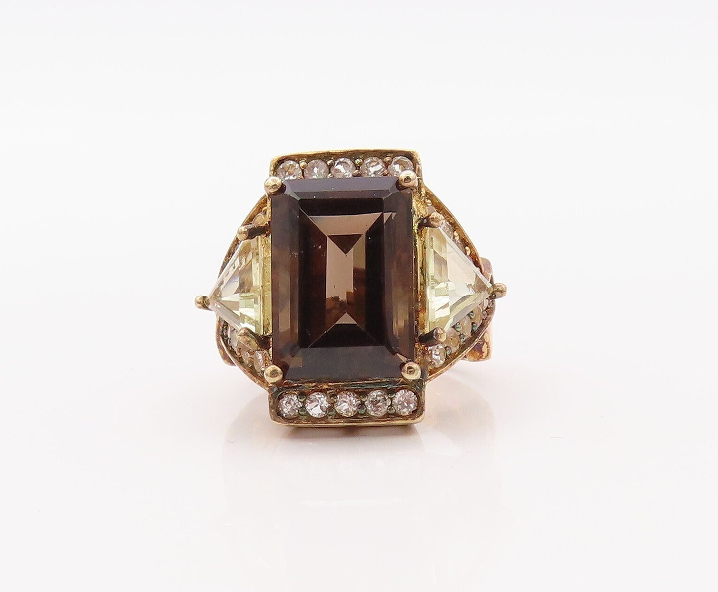 925 Sterling Silver Vintage Ring Gold Plated Smoky Quartz & Topaz  Sz 6  RG30770