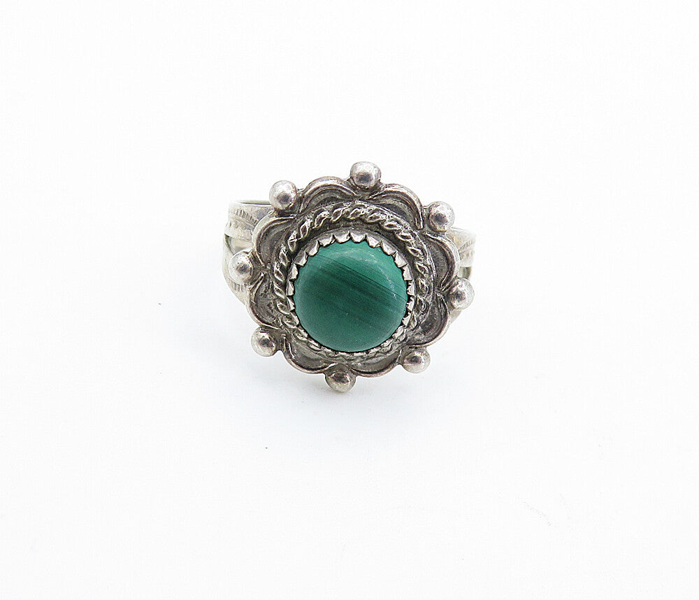 NAVAJO 925 Sterling Silver  Vintage Malachite Cocktail Ring Sz 4.5  RG6652