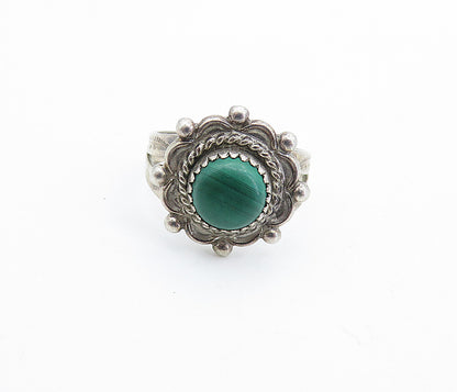 NAVAJO 925 Sterling Silver  Vintage Malachite Cocktail Ring Sz 4.5  RG6652