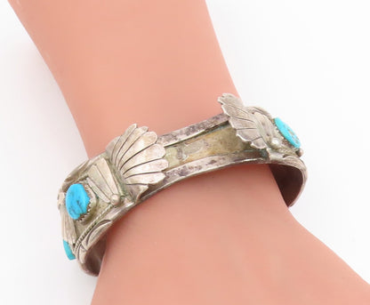 925 Sterling Silver Vintage Bracelet NAVAJO ZUNI Turquoise Watch Cuff  BT11592