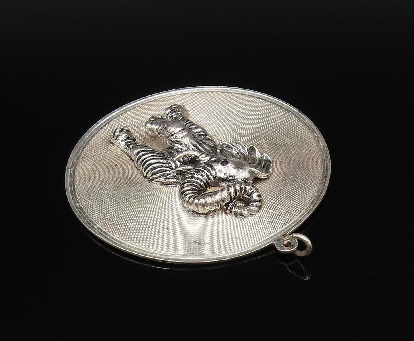 925 Sterling Silver  Vintage 3D Textured Elephant Round Mesh Pendant  PT21897