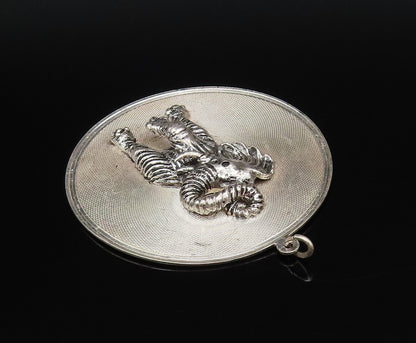 925 Sterling Silver  Vintage 3D Textured Elephant Round Mesh Pendant  PT21897