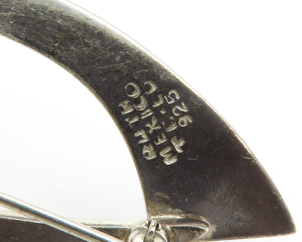 MEXICO 925 Sterling Silver  Vintage Dark Tone Smooth Open Brooch Pin  BP5172