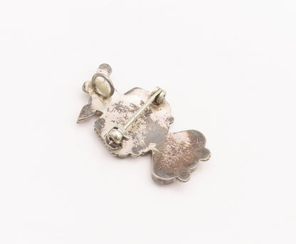 925 Sterling Silver Vintage Brooch Pin NAVAJO ZUNI Multi Stone Peacock  BP10690
