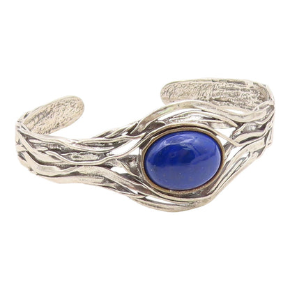 925 Sterling Silver Vintage Bracelet OR PAZ ISRAEL Lapis Lazuli Cuff  BT12165