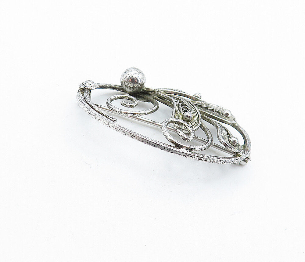 VAN DELL 925 Sterling Silver  Vintage Filigree Floral Swirl Brooch Pin  BP2526