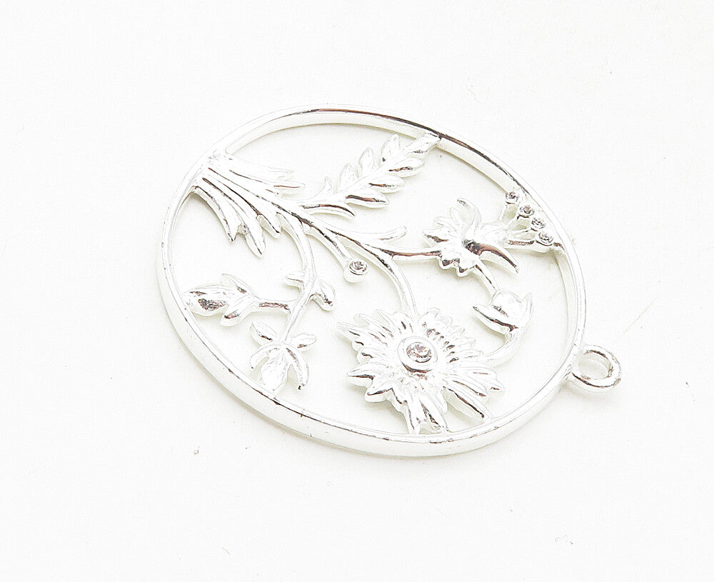 CAROLEE 925 Sterling Silver  Shiny Topaz Accent Flowers Motif Pendant  PT7183